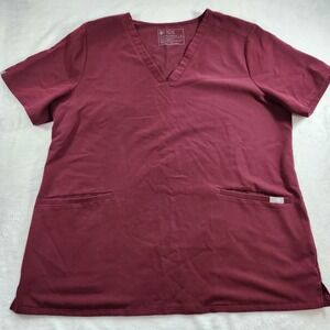 Figs Scrub Top Women's XL Casma two Pocket Burgundy Red Medical Nurse